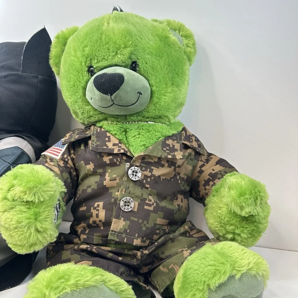 Build A Bear Super Hero Lot of 2 Bears Hulk in Fatigues and Batman with Mask